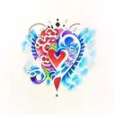 black rounded heart filled with half blue and half purple color tattoo design idea