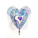 black rounded heart filled with half blue and half purple color tattoo design idea