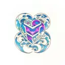 black rounded heart filled with half blue and half purple color tattoo design idea