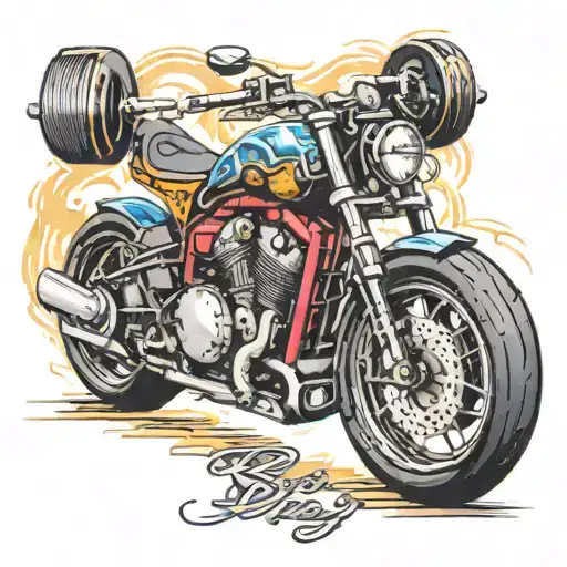 barbell sportbike burnout tattoo design idea