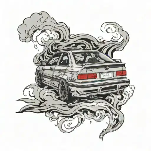 bmw m3 e36 burnout back side tattoo design idea