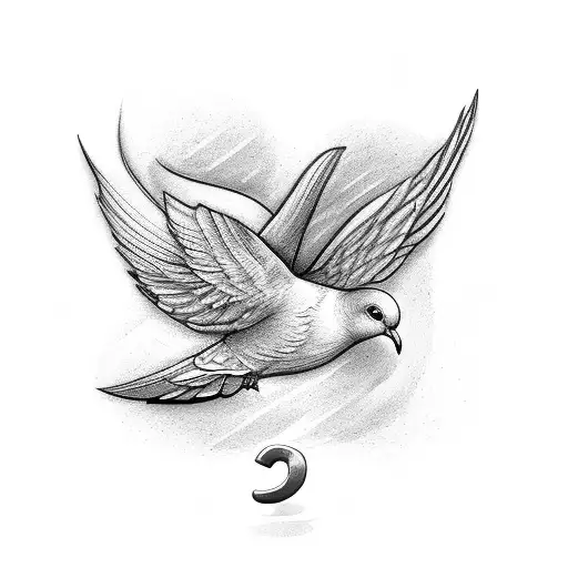 Letter R with a dove, helping hand and paw around  the letter tattoo design idea