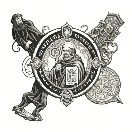 Medal St. Benedict and holy knight tattoo design idea