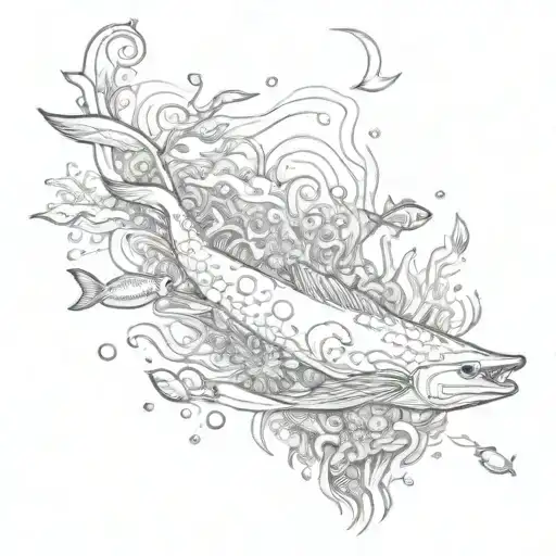 An intricate underwater scene tattoo with a swimmer surrounded by colorful sea creatures tattoo design idea