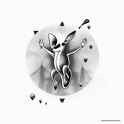 A black-grey tattoo of a kangaroo jumping out of an airplane tattoo design idea