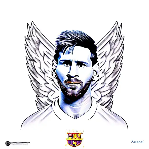 Lionel Messi with angel wings and the world cup tattoo design idea