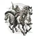 Create a mosaic of Turkic nomadic tribes riding horses across the vast steppes of Central Asia tattoo design idea