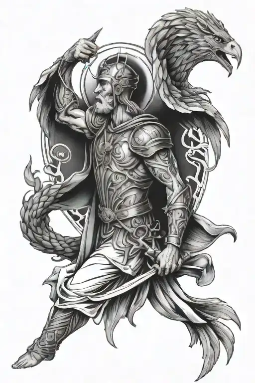 saint uriel sleeve and combine tattoo design idea