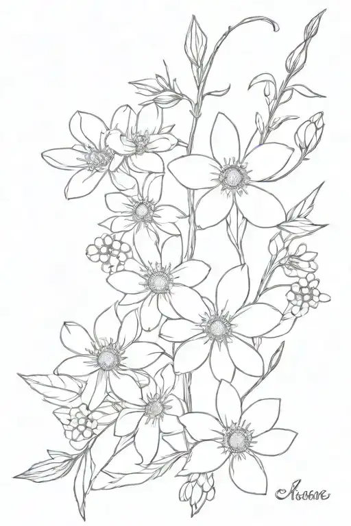 daisy and larkspur flowers wrapped tattoo design idea