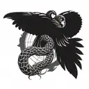 make a sleeve tattoo in combination of a spider, a raven, a snake for a woman under the sign of scales  tattoo design idea