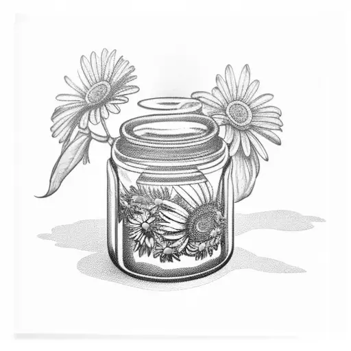 Blackwork "Pickle Jar With Daisies" Tattoo Idea BlackInk