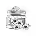 pickle jar with daisies tattoo design idea