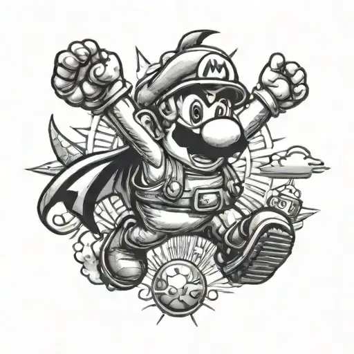 sun and mario bros tattoo design idea
