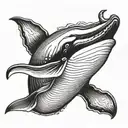 Whale with 3 devil horns and a mouth with human teeth tattoo design idea