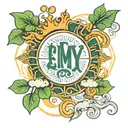  a design featuring the sun with rays extending outward, intersecting with clouds and shamrocks with the letters LAMY tattoo design idea