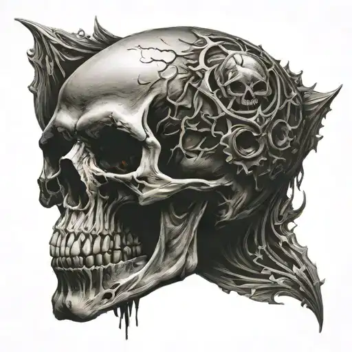 dark evil skull tattoo design idea