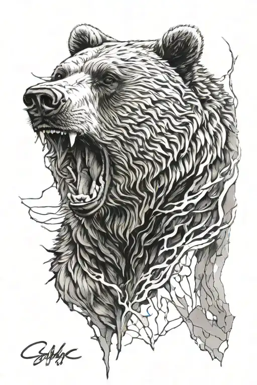 battle worn grizzly bear tattoo design idea