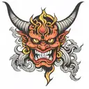 Oni mask thigh tattoo design idea