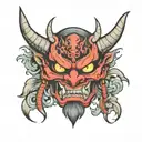 Oni mask thigh tattoo design idea