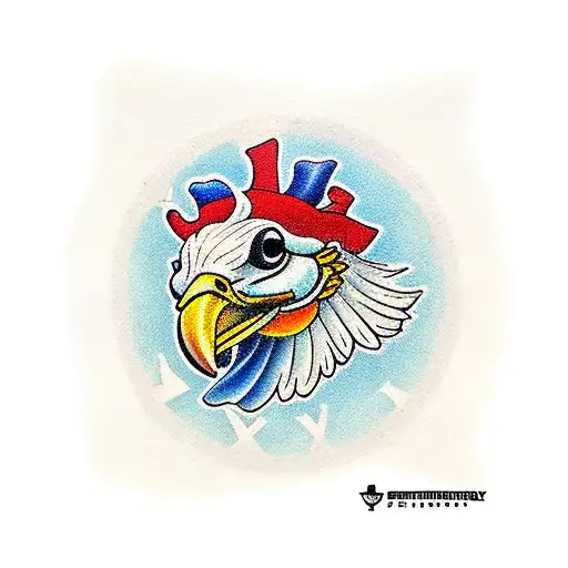 chicken with bluebonnet in beak tattoo design idea