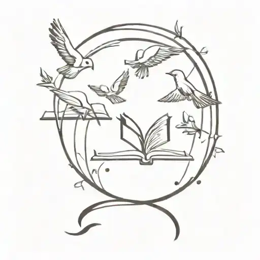 A minimalist tattoo of a book with steamy smut pages turning into birds flying away, representing the client's passion for reading and smut literature tattoo design idea