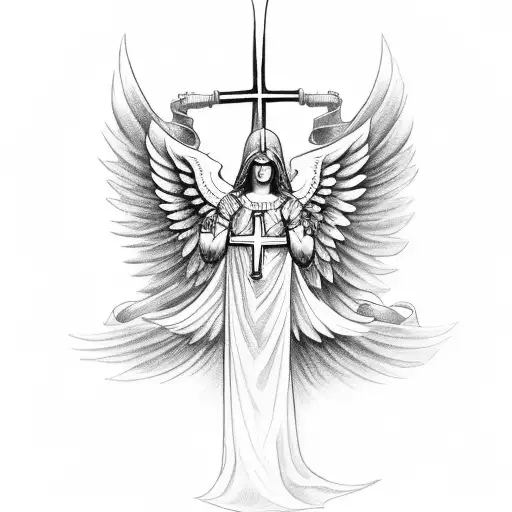 A warrior angel holding a shield with a cross, symbolizing strength  tattoo design idea