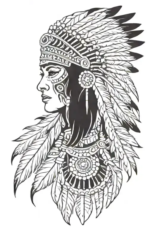 female feathered indian headdress tattoo design idea