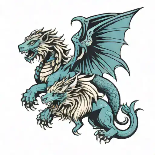 zodiac sign leo and dragon with wings tattoo design idea