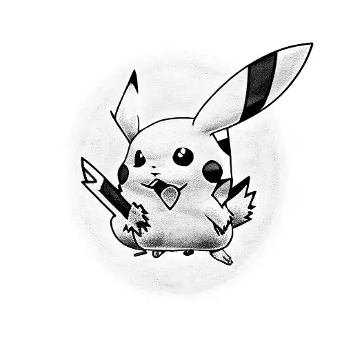Pikachu with human face and weed joint as tail tattoo design idea