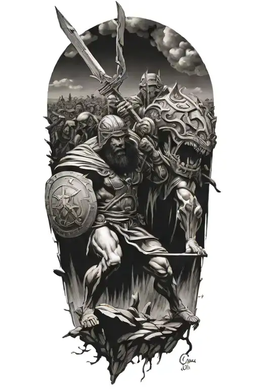 David vs Goliath sleeve biblical verse tattoo design idea