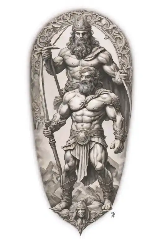 David vs Goliath sleeve biblical tattoo design idea