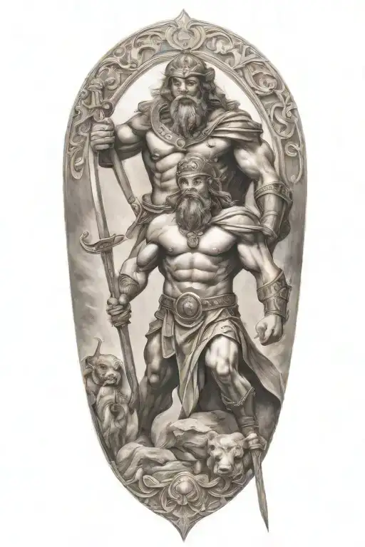 David and Goliath sleeve biblical tattoo design idea