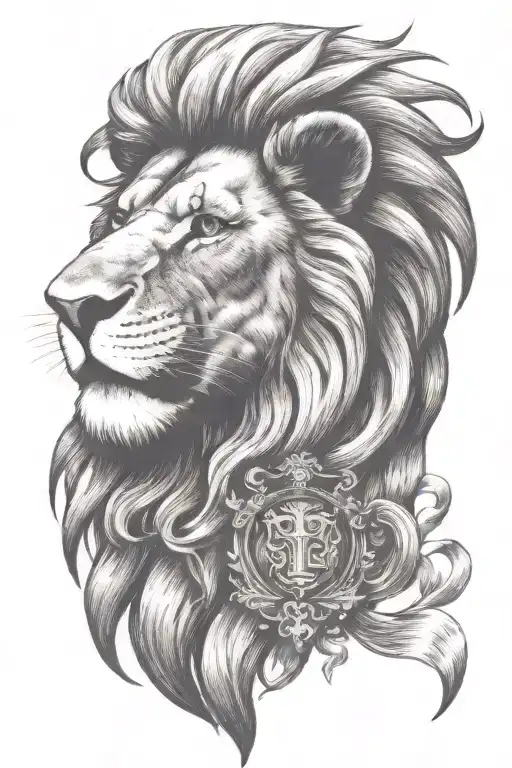 lion head with Christian cross tattoo design idea