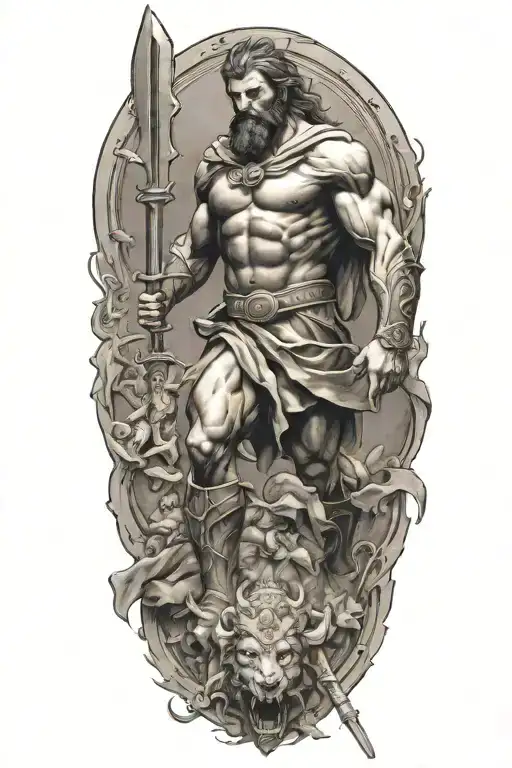 David and Goliath sleeve biblical tattoo design idea