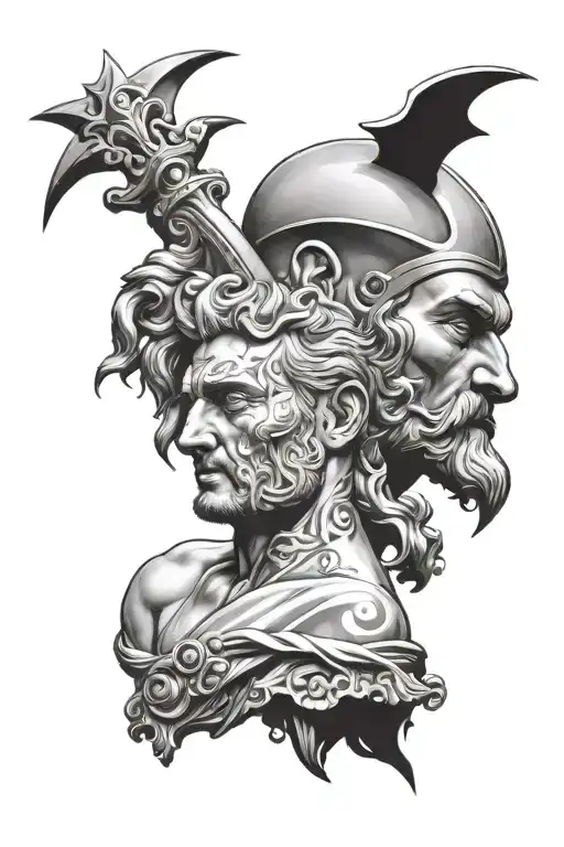 David holding goliaths head chopped tattoo design idea