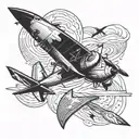 aeroplane and arrow weapon tattoo design idea