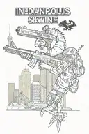 Indianapolis skyline with "Napghanistan" under it, evil Boomer the Pacers mascot holding an Ak47 and police, helicopters tattoo design idea