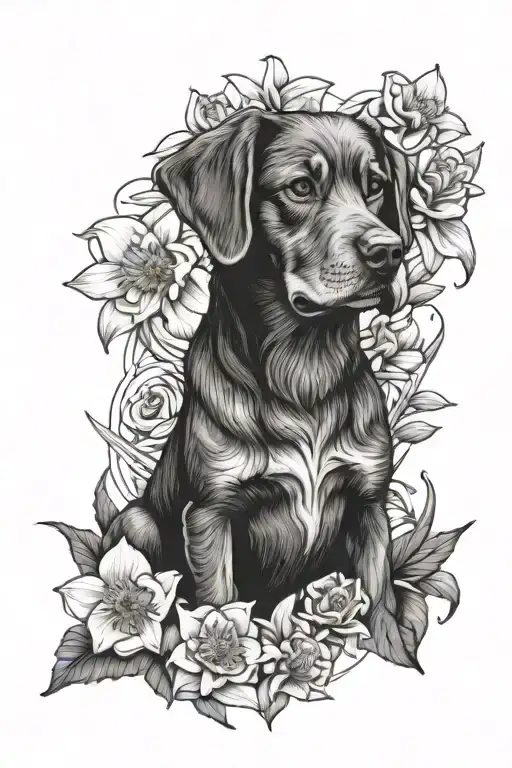 dog pal daffodil flower jonquil flower aster flower morning glory flower  tattoo design idea