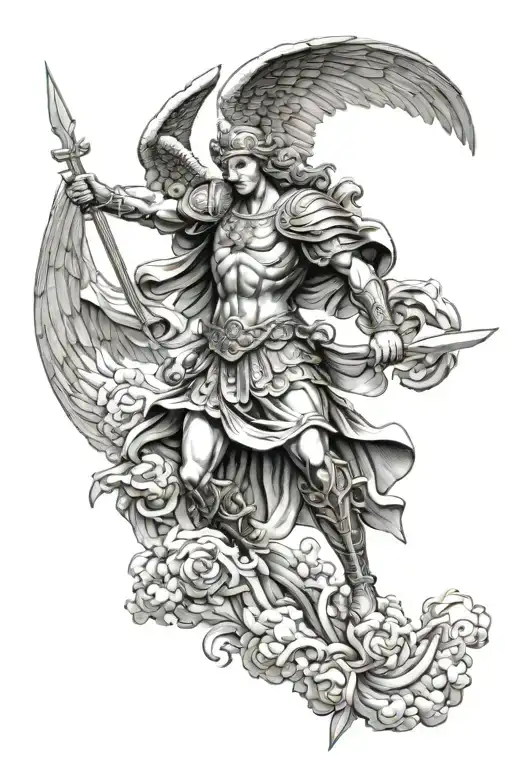 saint Michael the archangel fighting demons tattoo design idea