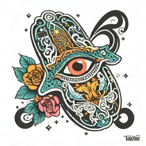 hamsa with the all seeing eye surrounded by zodiac signs of Sagittarius Scorpio Capricorn Gimini Aquarius  tattoo design idea