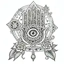 hamsa with the all seeing eye surrounded by zodiac signs of Sagittarius Scorpio Gimini Aquarius Virgo  tattoo design idea