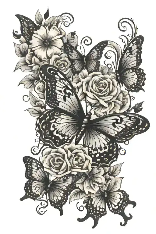 ambigram tattoo with flowers and butterflies fluttering tattoo design idea
