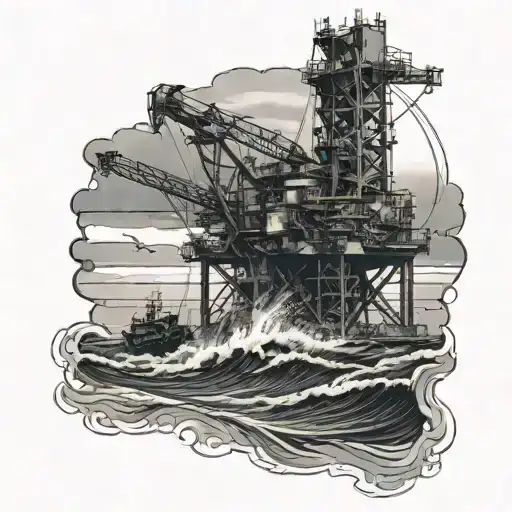 offshore oil rig, deep water horizon In the background tattoo design idea