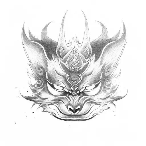 oni mask and kitsune mask  tattoo design idea