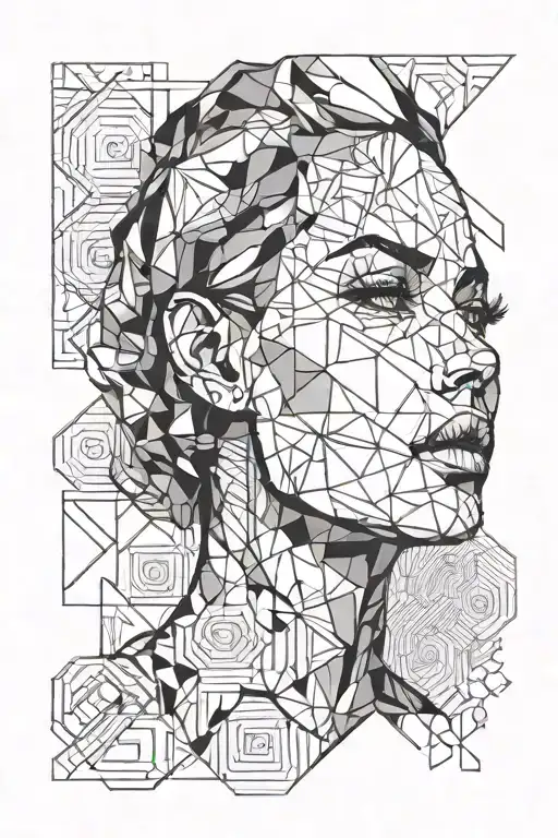 girl face minimal detail, cubism style tattoo design idea