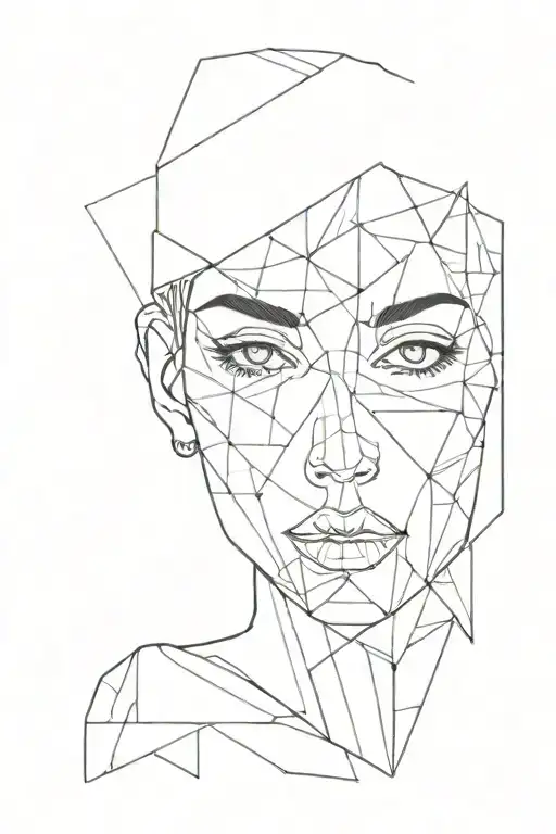 girl face minimal detail, cubism style tattoo design idea