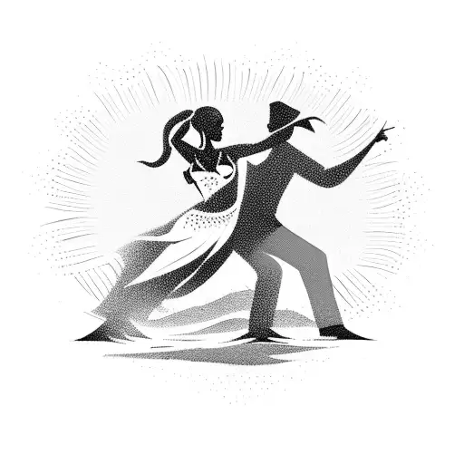 A silhouette of a salsa couple dancing on a tropical beach at sunset tattoo design idea