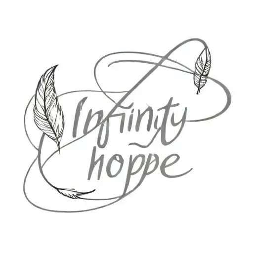 infinity sign, feather, hope word tattoo design idea