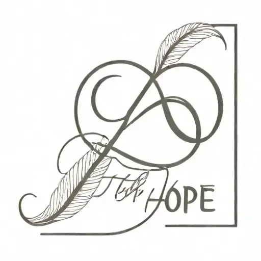 The infinity sign is intertwined with a feather and the inscription hope tattoo design idea