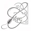 The infinity sign is intertwined with a feather and the inscription hope tattoo design idea